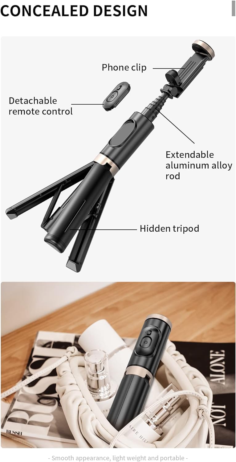 XIHAMA Selfie Stick Tripod - Extendable Phone Tripod with Wireless Remote All-in-one Design for Smartphones Compatible with iPhone 15 14 pro max, Samsung, Android, iOS (Pink)