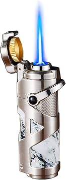 Rocker arm Windproof Blue Flame Butane Lighter, Special Cigar Lighter, Adjustable Flame Size, Recyclable Butane Gas, Suitable for Cigars, moxibustion, Campfire, Camping, Mens Gift.B