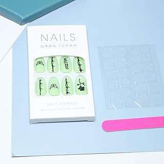 YienDoo Punk Glossy Coffin False Nails Green Shading Black Animal Flower Tattoo Press on Nails Full Cover Acrylic Nails Salon Art Fake Nails Tips for Women and Girls(24Pcs)