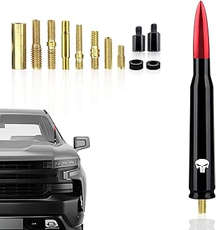 Ajxn 1 PC Car Bullet Antenna Skull, 5.4In Suitable for Ford F150 Wrangler Jeep Chevy Silverado 1500 2500 3500 HD Avalanche GMC Sierra 1500 2500 3500 Denali Heavy Duty Pickup Trucks Accessories (Red)