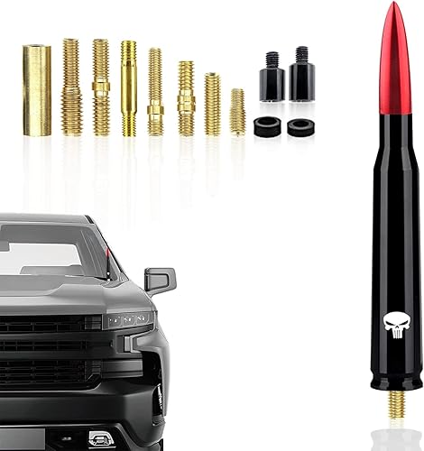 Miniatura 6 de Pack-1 - Antena tipo bala para automóvil, poste de antena de calavera de 5.4 pulgadas para GM Chevy Silverado 1500 2500 3500 HD Avalanche GMC Sierra