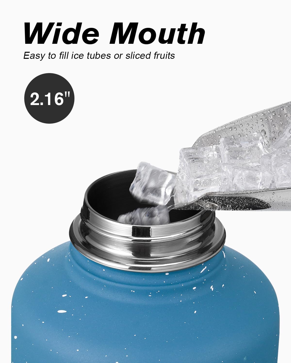 Coolflask Botella de agua de 64 onzas aislada con popote y 3 tapas, jarra de agua de medio galón, termo grande de metal de acero inoxidable para gimnasio, deportes y viajes, mantiene el frío 48 horas
