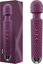 Wand massageadora pessoal com nova memória portátil sem fio à prova d'água USB recarregável massagem 20 padrões de vibração 8 velocidades pele silicone macio, Preto (Roxo)