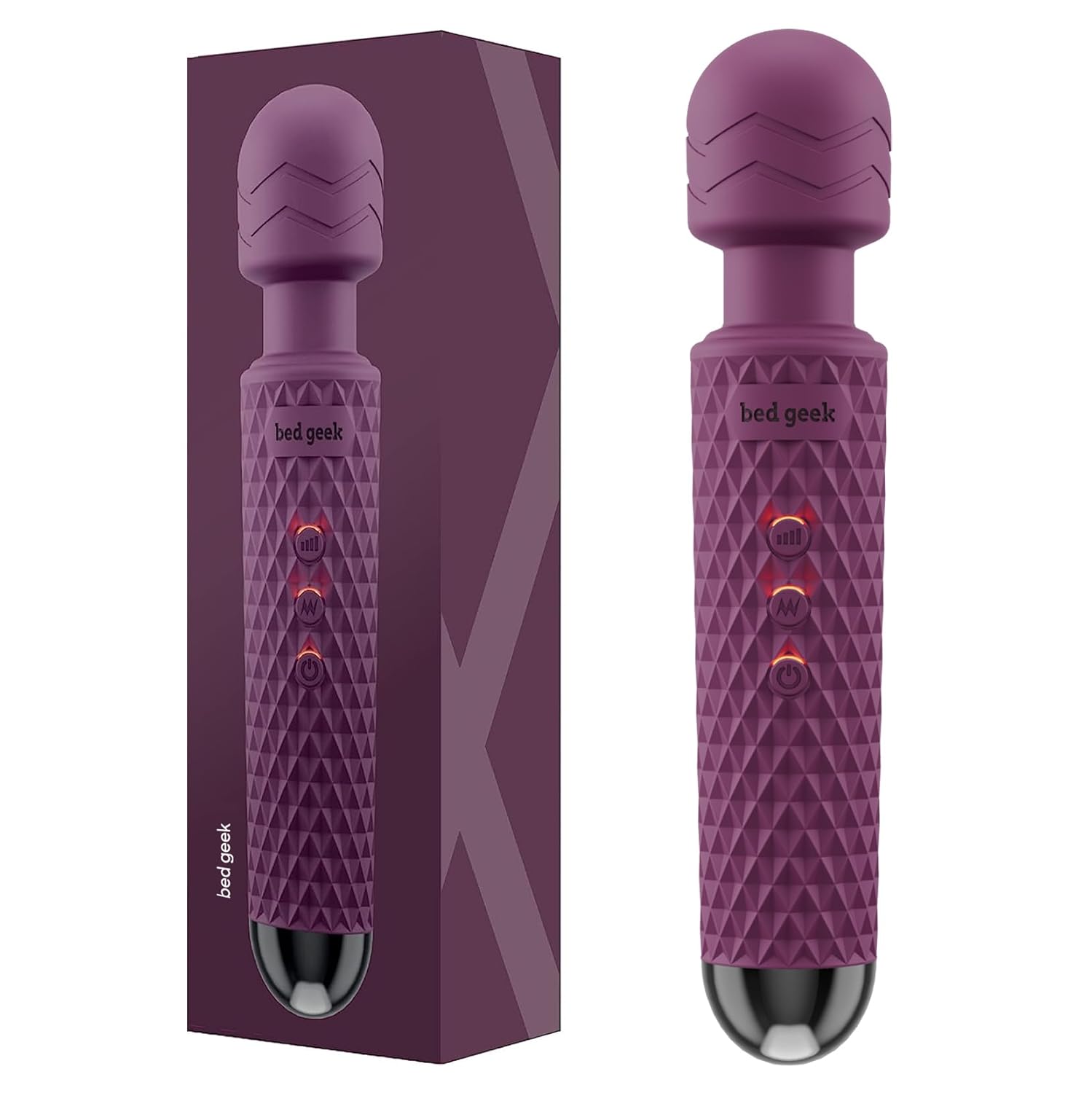 bed geek Cordless Personal Massage Wand Waterproof USB Rechargeable Skin-Soft Silicone 20 Vibration Patterns 8 Speed Settings Memory