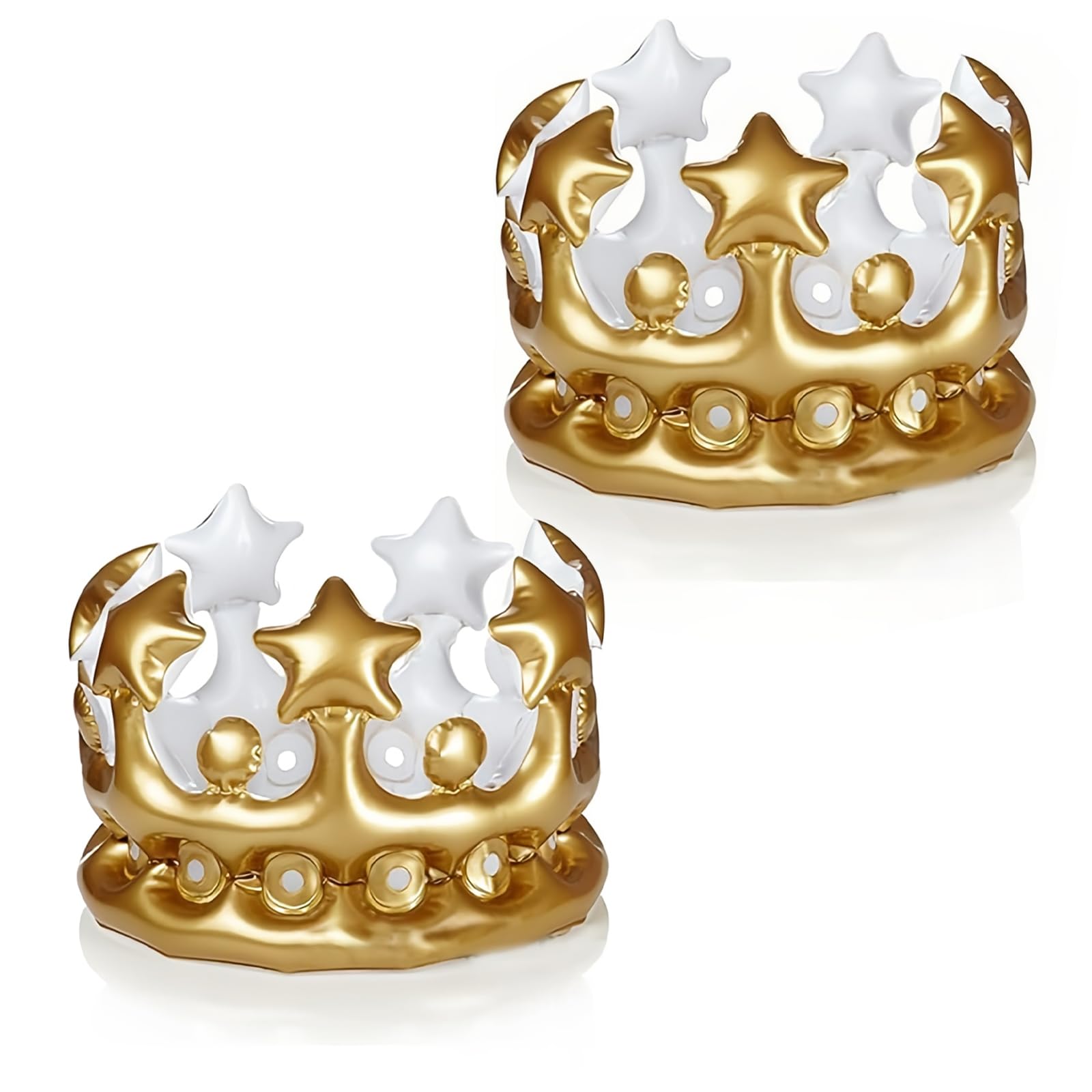BOGCLEE Inflatable Crowns, 2 Pcs Gold King Queen Crown for Birthday Hats Funny Fancy Dress Decorations for Costume Party Costume Accessory