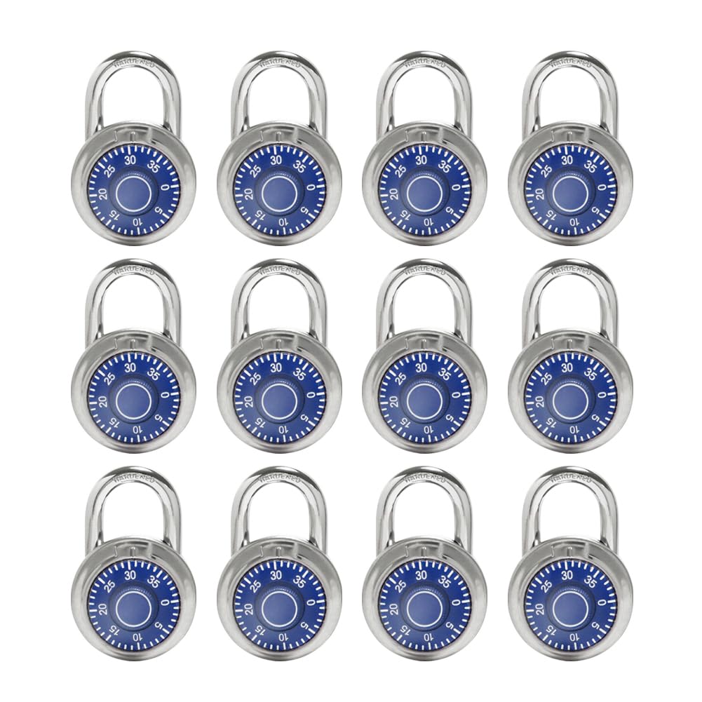 LanuBe Standard Dial Combination Lock, 2 in. Wide, with Different Combinations, Blue Turnplate, Pack of 12; Lock for School, Employee, Gym Sports Locker, Case, Toolbox, Fence and so on