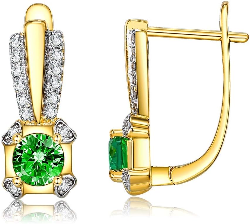 Luxury Yellow Gold Plated Hoop Earrings for Women Wire Stripe Green Cubic Zirconia Drop and Dangle Earrings Party Jewellery Mother Gift