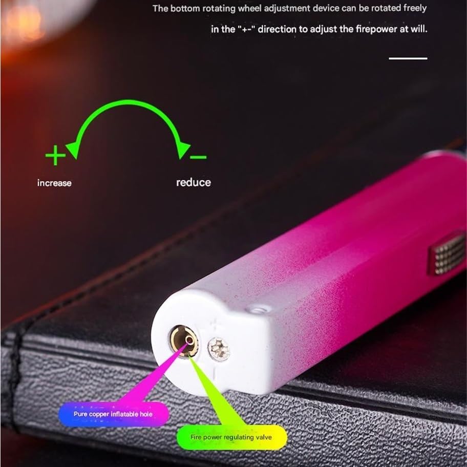Encendedor portátil de metal resistente al viento con llama regulable y carga de butano 6