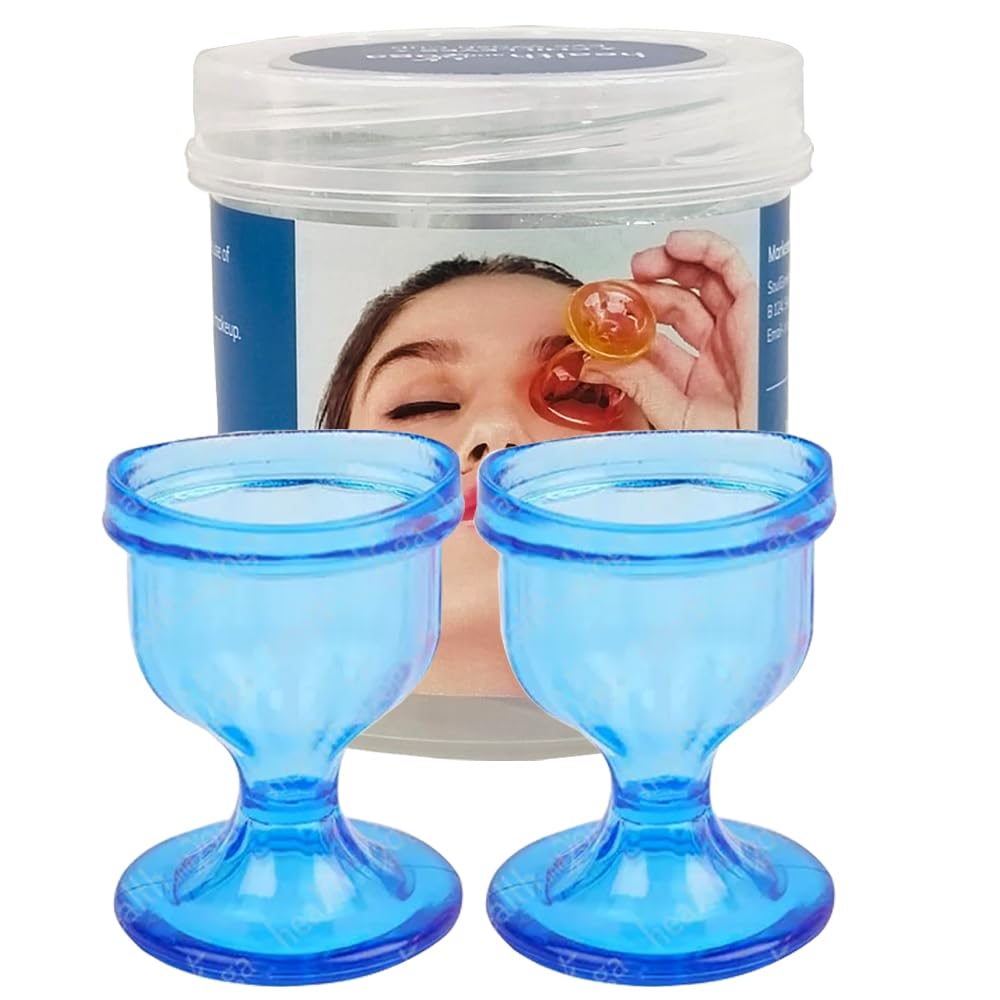 HealthAndYoga® ChillEyes Plastic Eye Wash Cups (Blue, Pack of 2)- Smooth Finish- Ayurvedic Gentle Way to Refresh Eyes without Harsh Rubbing - Relieves Eye strain, Redness, Irritation