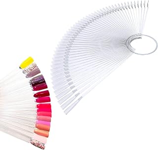 NeliNail Nail Art Tips Clear Nail Swatch Sticks And Nail Colour Display Fan-shaped Colour Clear Nail Polish Practice With A Metal Split Ring For Personal Use And Salon (50 Pcs)