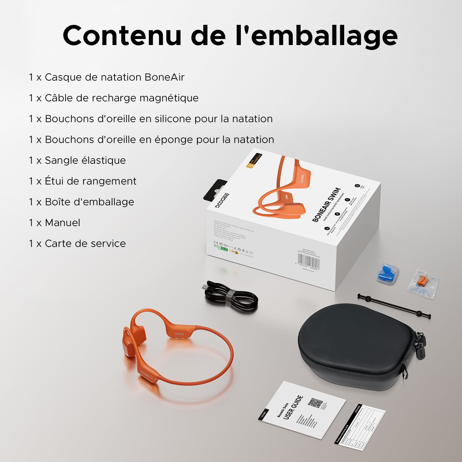 Cuffie a Conduzione Ossea Nuoto, 10H IP68 Impermeabili Sportivi Auricolari Conduzione Ossea 64GB MP3 Bluetooth 5.4 Nuoto, corsa e fitness,Arancione