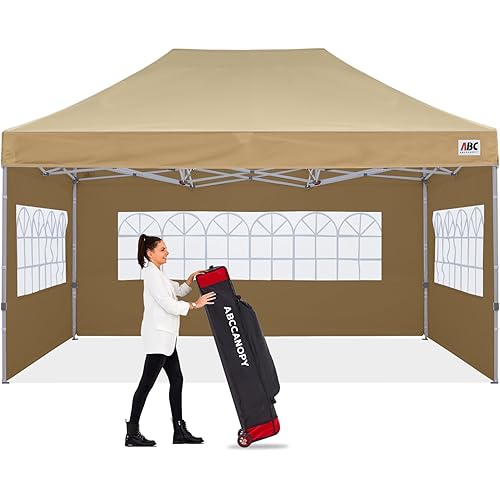 ABCCANOPY Outdoor Winter Gazebo 10x15, Premium Instant Pop Up Canopy Tent with Elegant Church Window,Snow and Rain Protection, Bonus Wheeled Bag,Beige