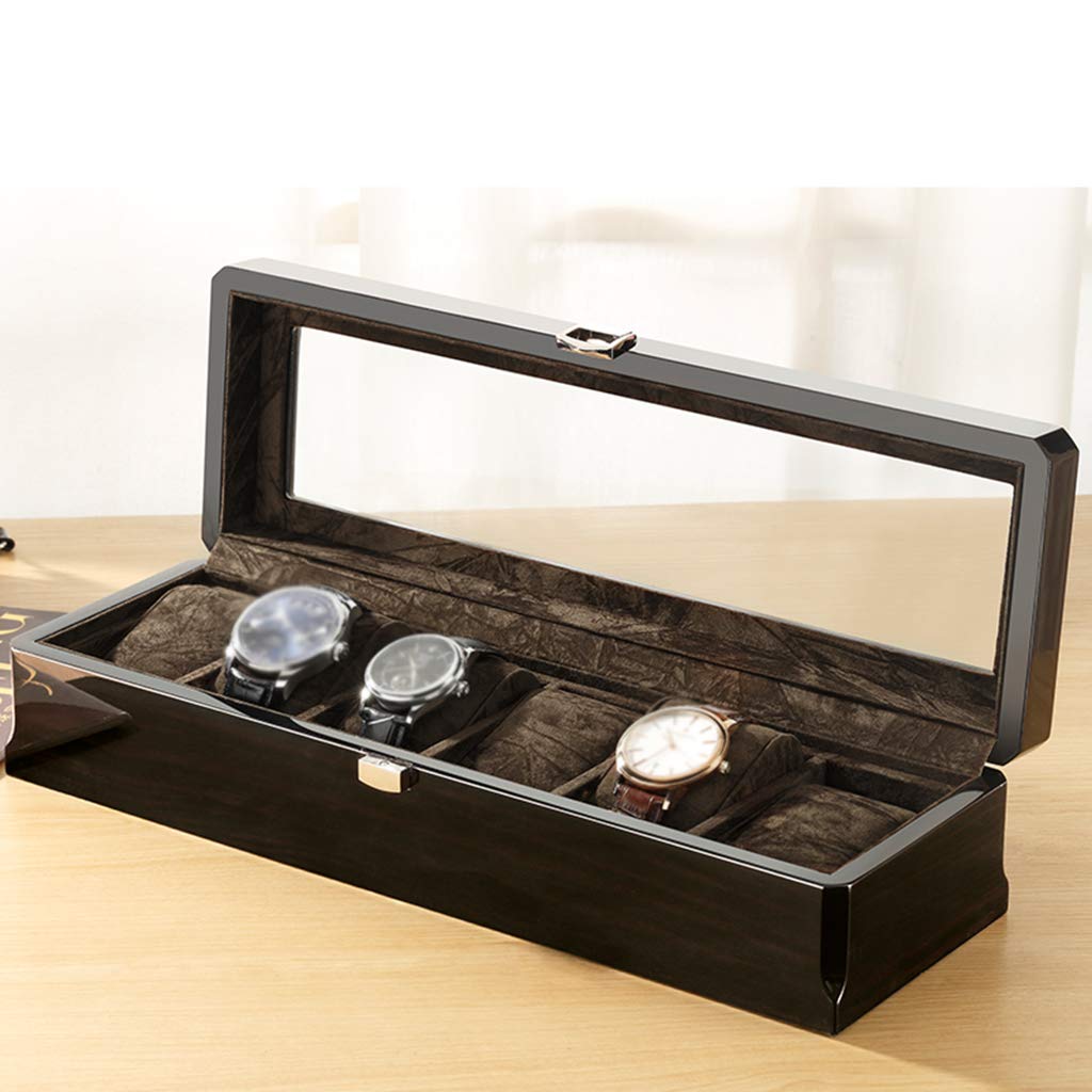NZPOST Caja para Guardar 6 Relojes con Tapa de Cristal, Organizador de colección de Joyas y escaparate (Negro)