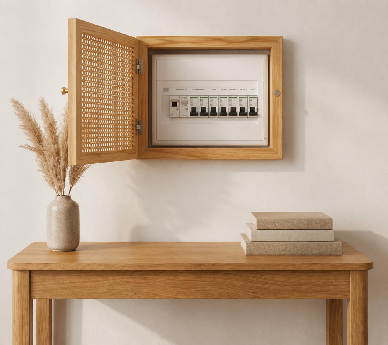Tapa cuadro eléctrico decorativo, Contador Luz Decorativa de madera y ratán Cuadro para Tapar Cuadro Eléctrico Caja contador Eléctrico Cubre Contadores de Luz tapa para Cuadro de Luces 41×25×4 cm