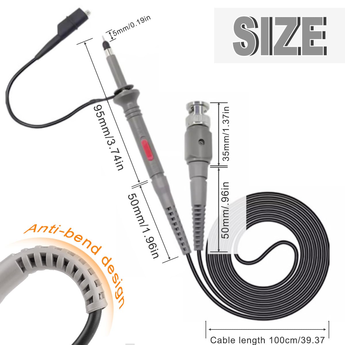 2 Stücke P6100 Oszilloskop Probe Kit 100MHz Scope Clip Testsonde mit BNC zu Mini Hakenleitungen, BNC Stecker zu BNC Stecker Kabel,für die meisten Oszilloskope