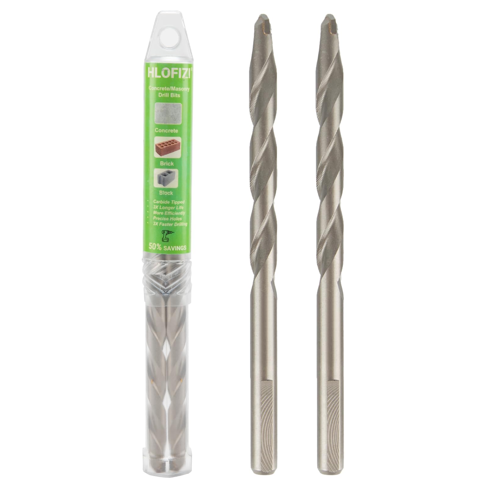 7/16" Masonry Drill Bits - 2 Pack for Concrete & Stone -1