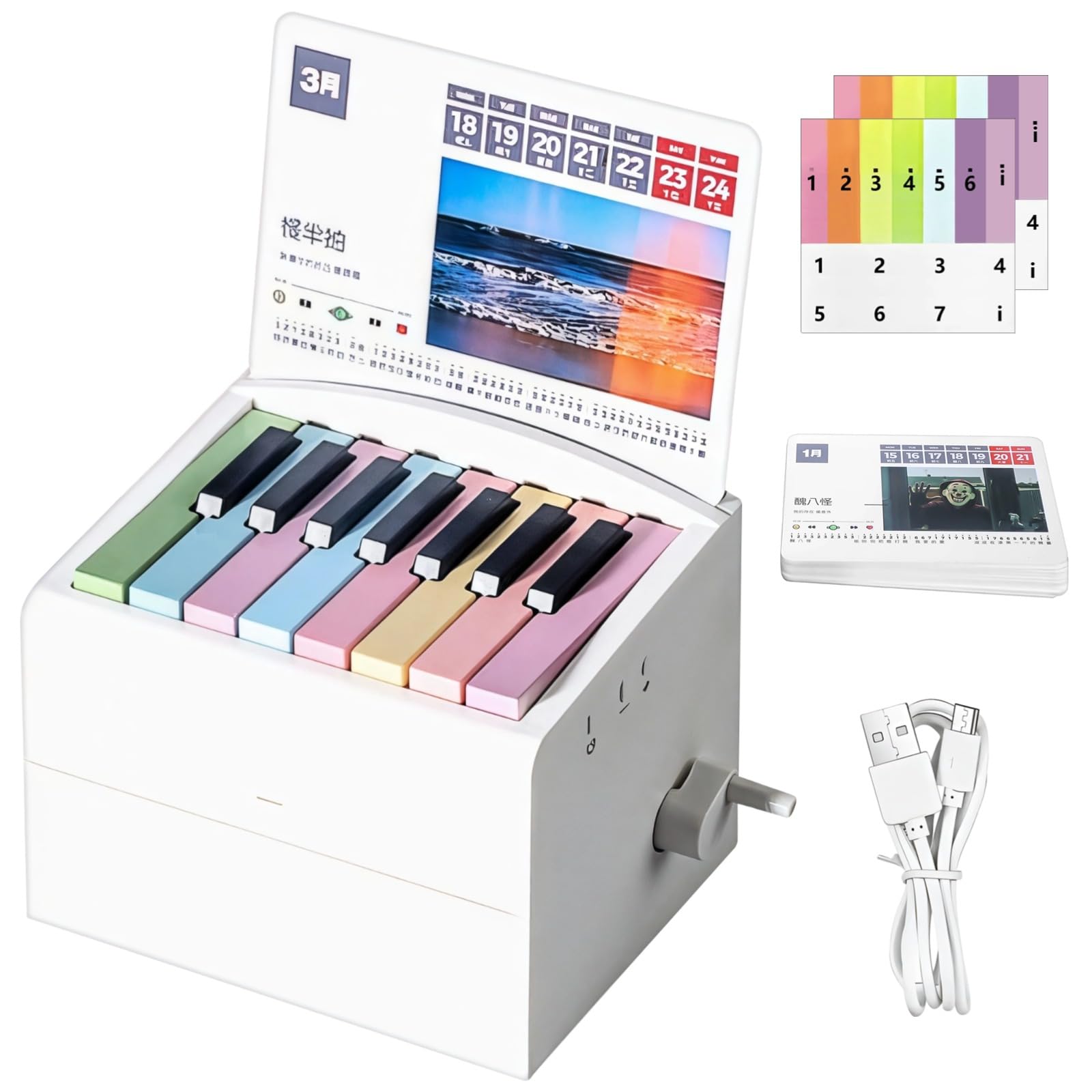 Calendario de piano con 52 partituras, mini calendario de teclado electrónico con notas musicales, calendario de escritorio musical con teclas de piano integradas, regalo de cumpleaños novedoso para