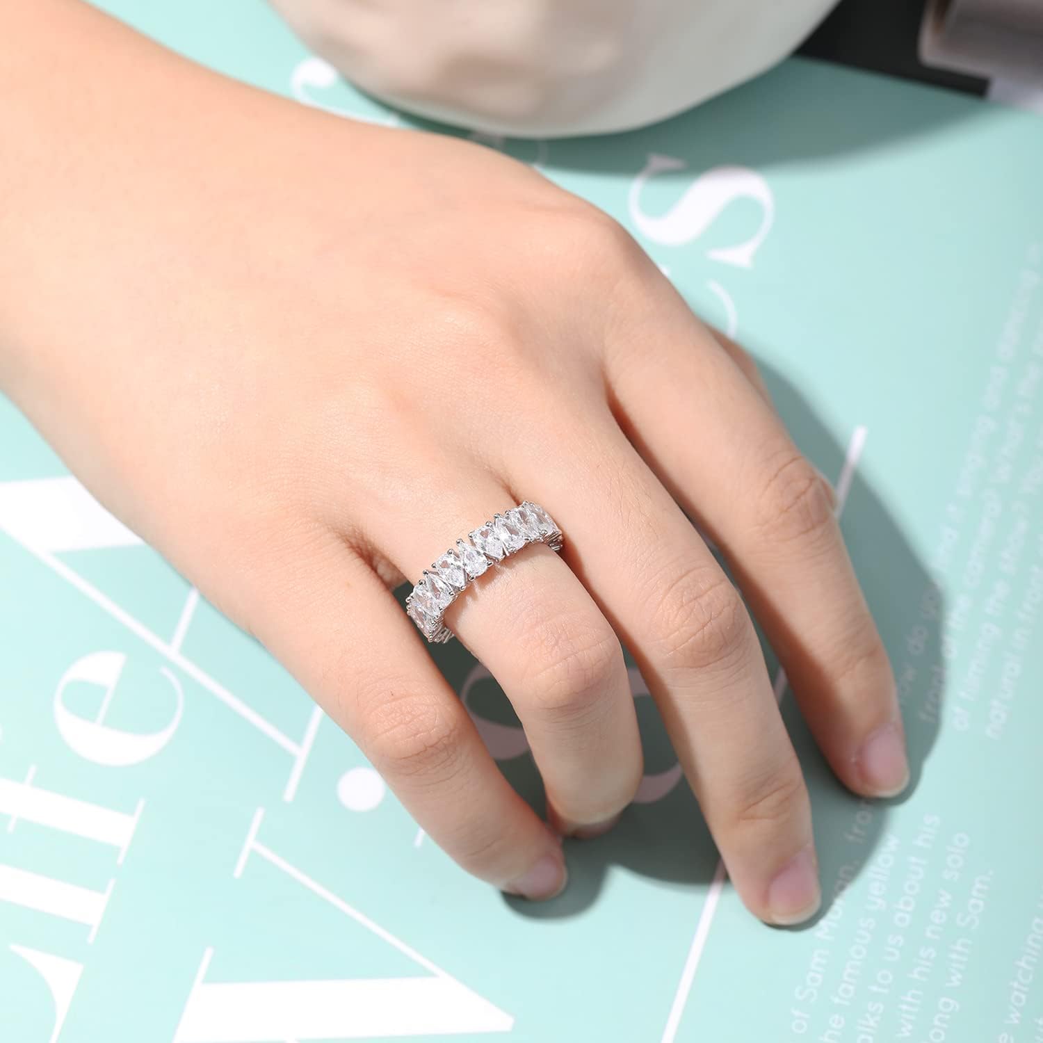 Eternity Rings Band for Women 925 Sterling Silver Stacking Rings Pear Cut White Cubic Zirconia Wedding Ring Size 5-9 - Image 3