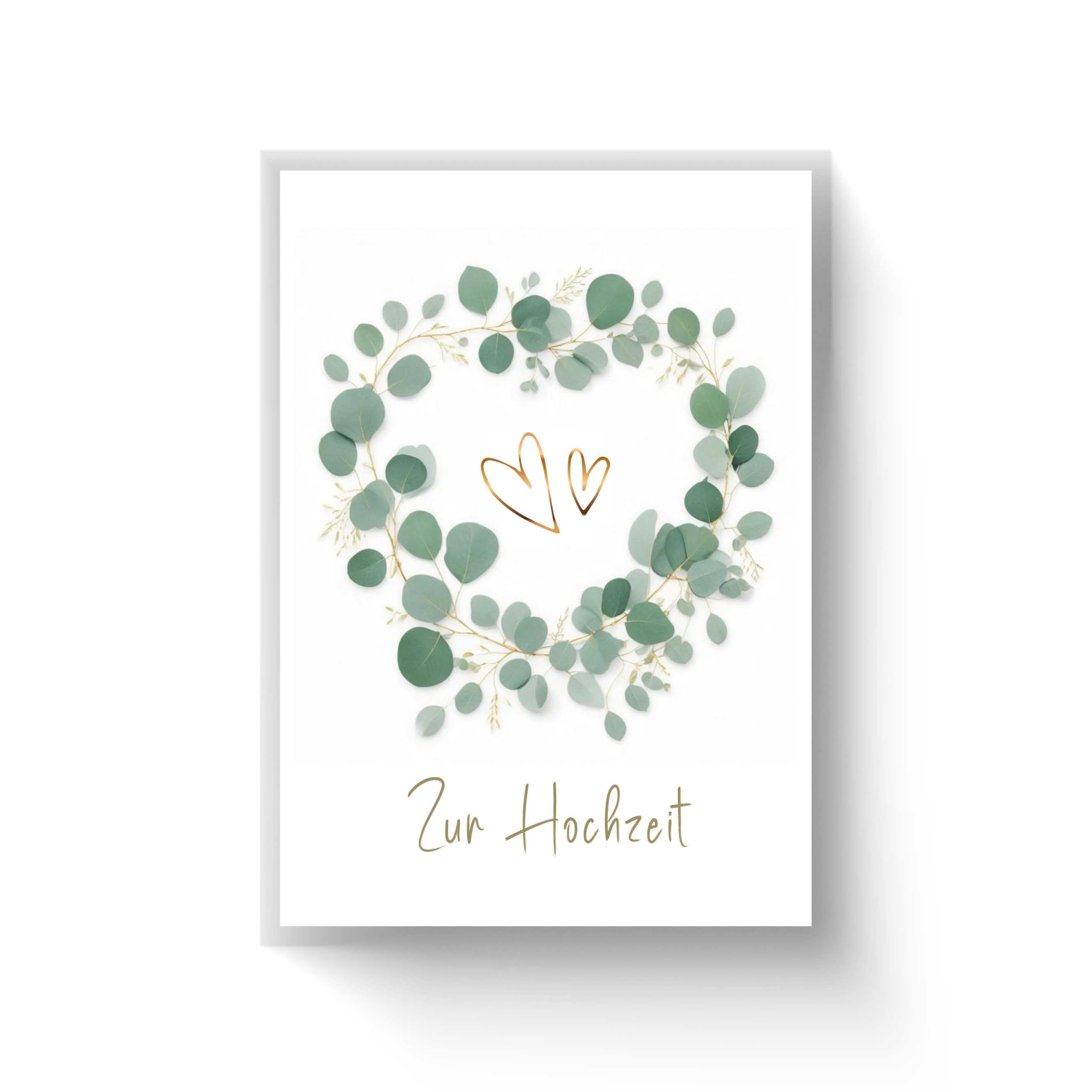 Glückwunschkarte zur Hochzeit mit Umschlag aus Kraftpapier. Hochzeitskarte Grußkarte Vermählung Just Married Wedding Motiv Eucaliptus Kranz (KT_072)