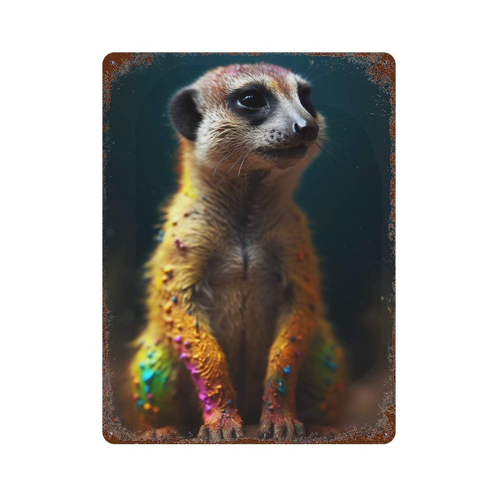 Rust Effect Colorful Meerkat Aged Metal Wall Plaque 15.7"x11.8", Industrial Home Decor for Cafe, Home Bar And Lounge Decor