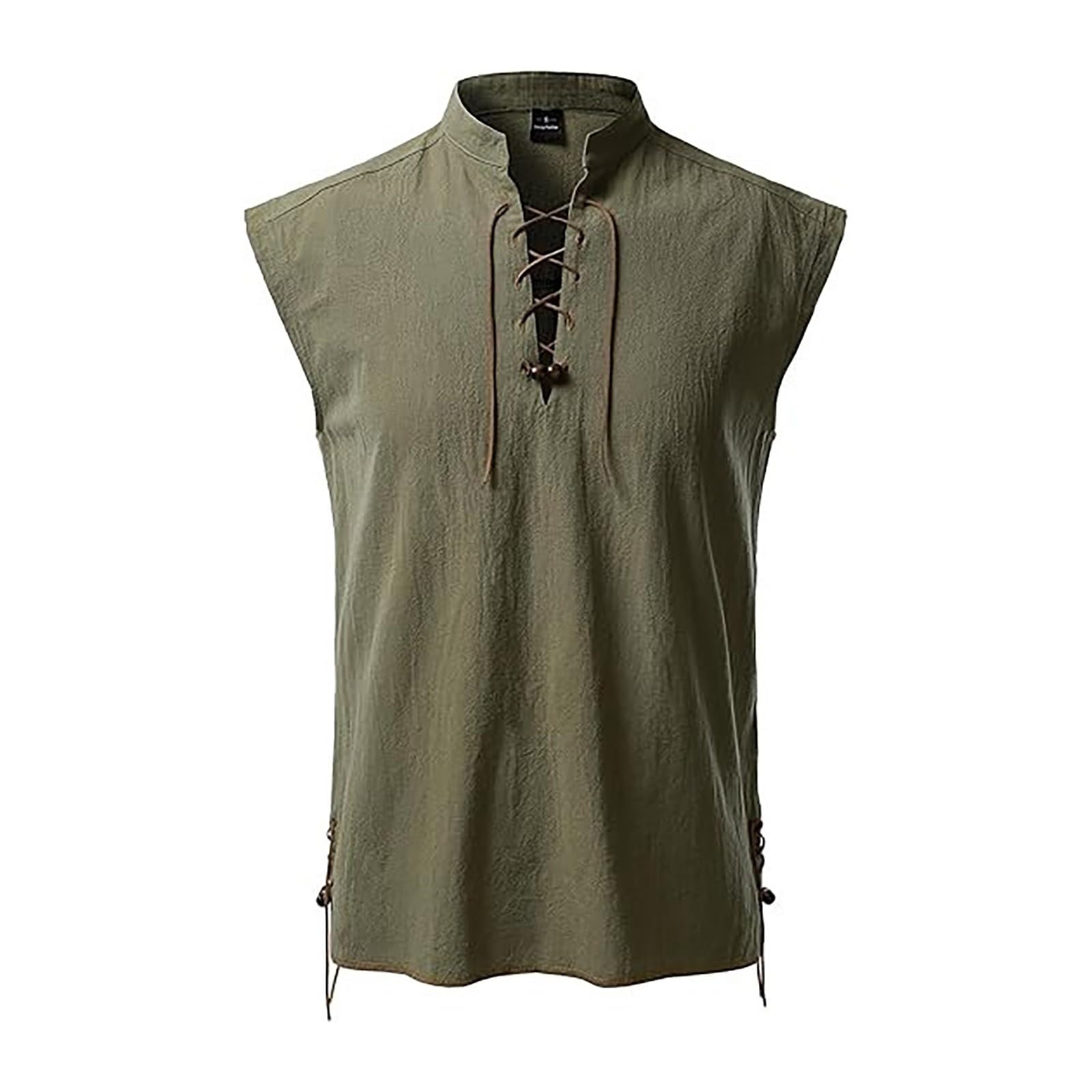 Eauptffy Tank Tops Men's Pirate Vest Sleeveless Lace-up Shirt Viking Pirate Costume Renaissance Steampunk LARP Shirt Cosplay Gothic Retro Viking Medieval Tank Top, O Green, S