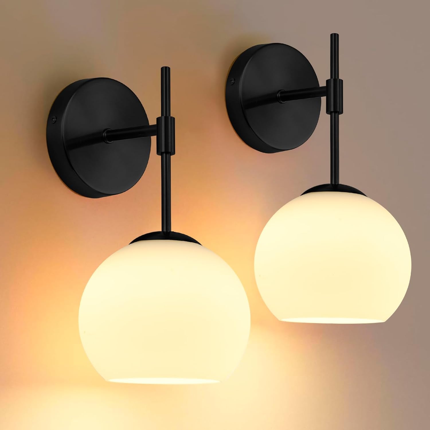 Battery Operated Wall Sconces Set of 2, Rechargeable Wireless Wall Lights with Frosted Glass Shade, 12 RGB and 3CCT Dimmable, Wall Lamps with Remote for Bedroom Living Room Hallway, Black
