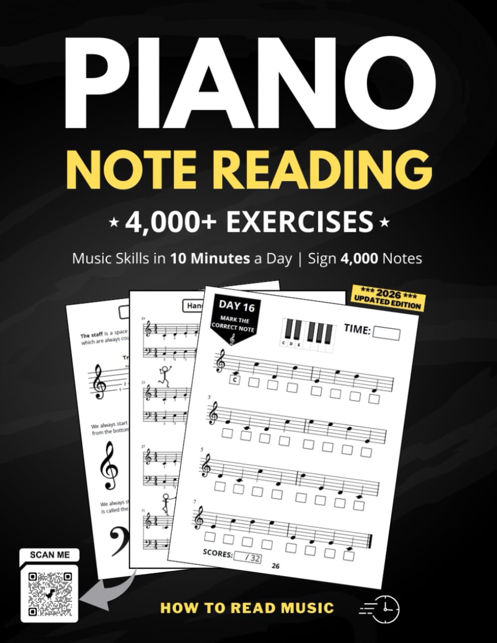 Piano Note Reading Exercises: Music Skills in 10 Minutes a Day, Student Workbook, How To Read Music, Sign 4,000 Notes