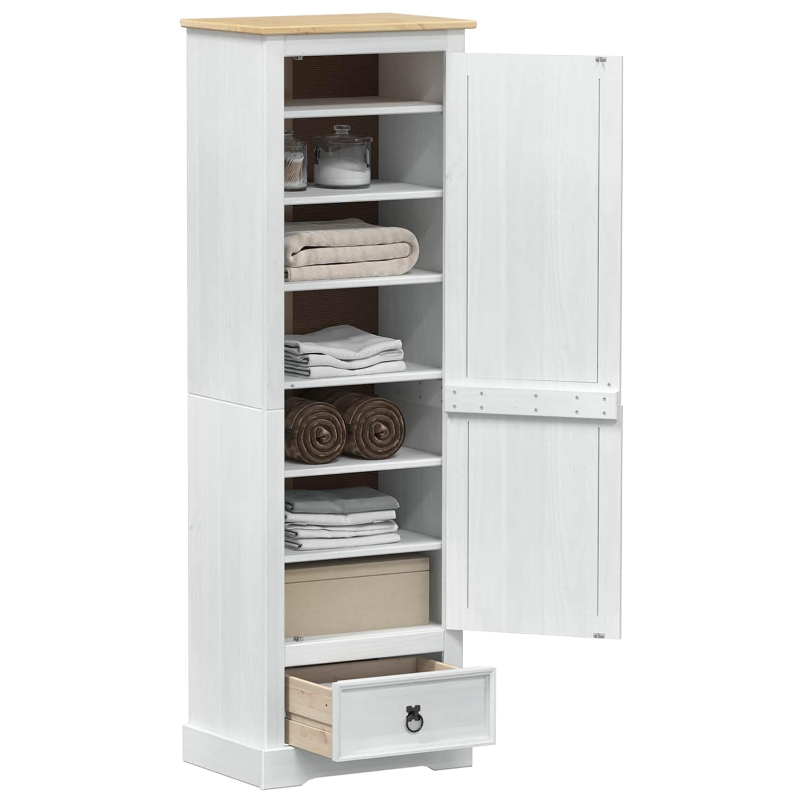 Armoire blanche en pin massif 55 x 38 x 170 cm avec tiroir et étagère, penderie avec tringle à vêtements, espace de rangement pour chambre à coucher, couloir et dressing