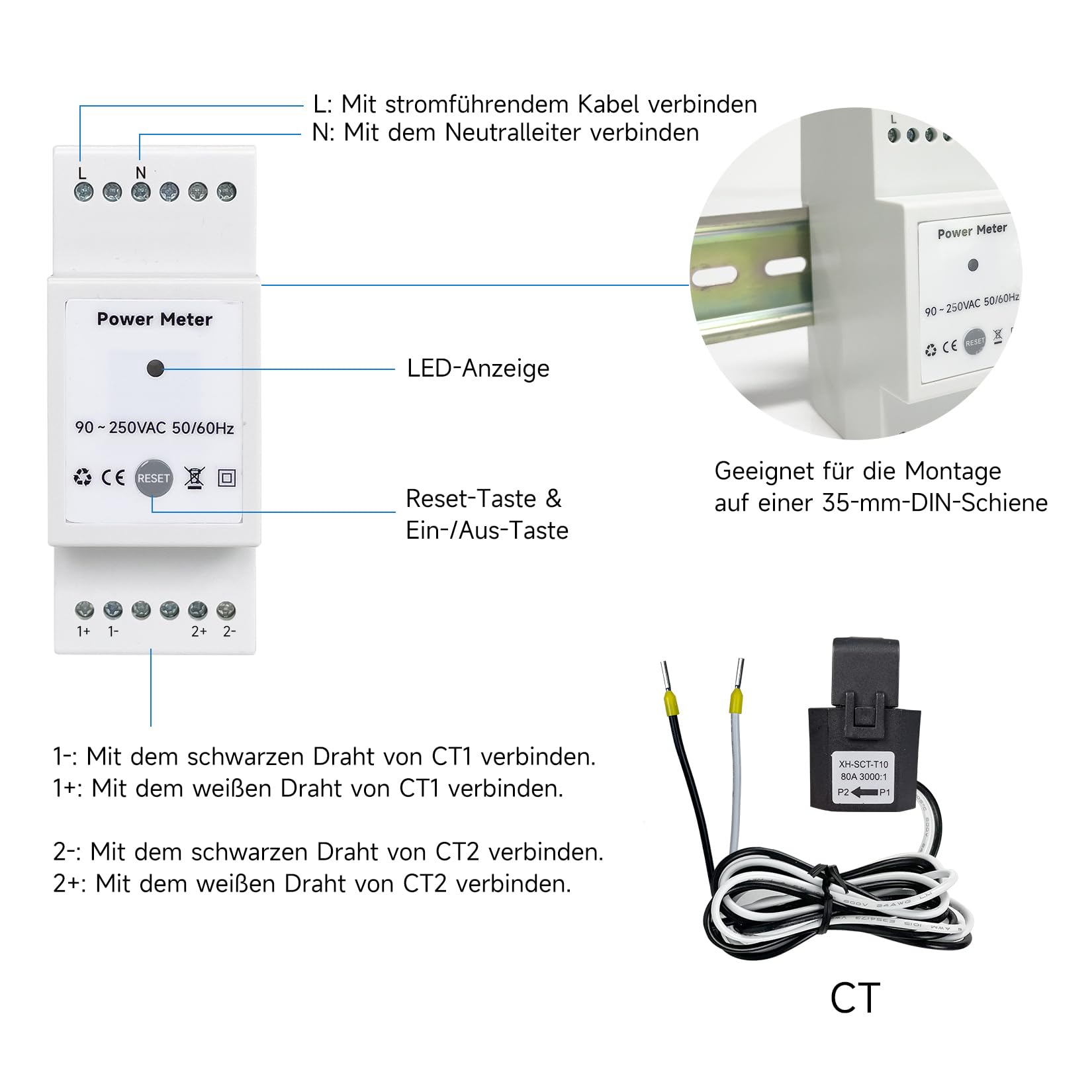 WLAN-Leistungsmonitor, Ein-/Dreiphasen-Energiemonitor, Spannung und Strom in Echtzeit, Alexa- und Google-Steuerung, Überlastschutz (EPMC472*80A)