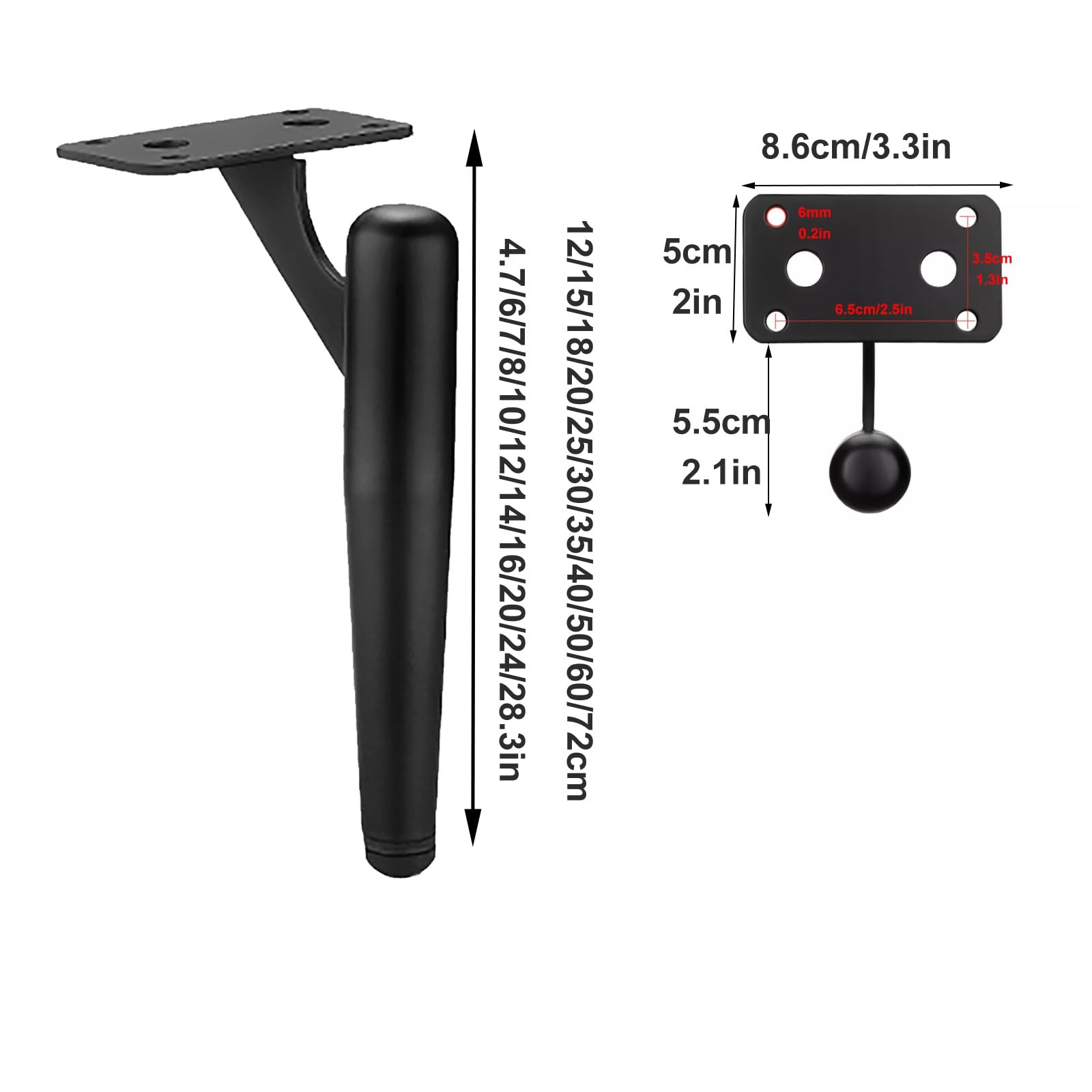 Juego de 4 patas de metal para mesa, tubo redondo cromado, patas de repuesto para sofá, armario y encimera, patas de soporte de 20 cm para muebles de baño