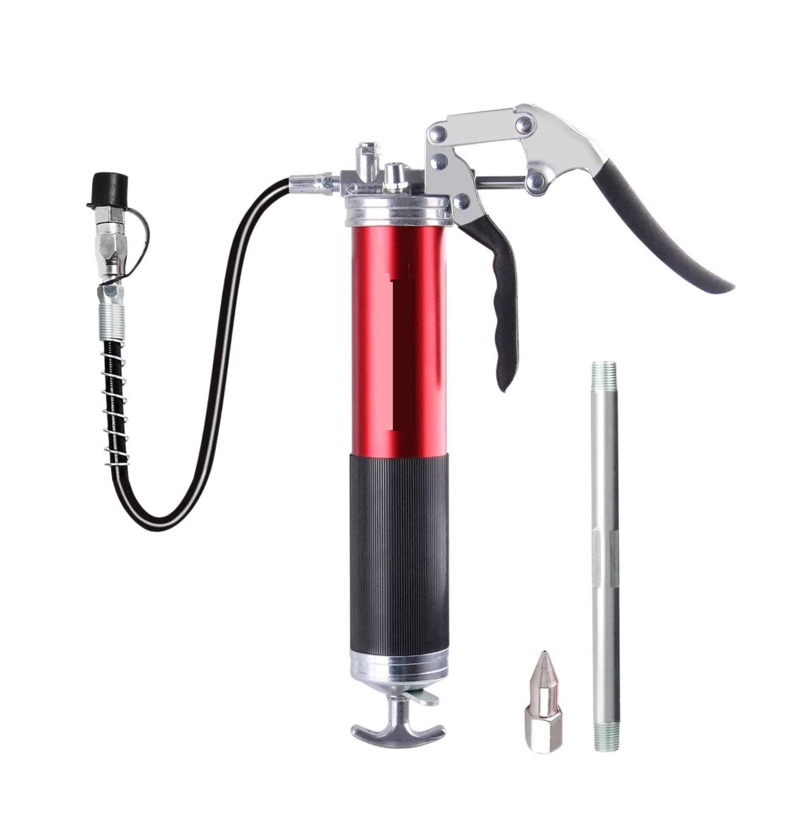 LYMFE Grease Gun,Heavy-Duty Handle Grease Gun Grease Gun Pistol Grip Grease Gun with 12 Inch Flex Hose 2 Reinforced Coupler 6000 PSI, Red