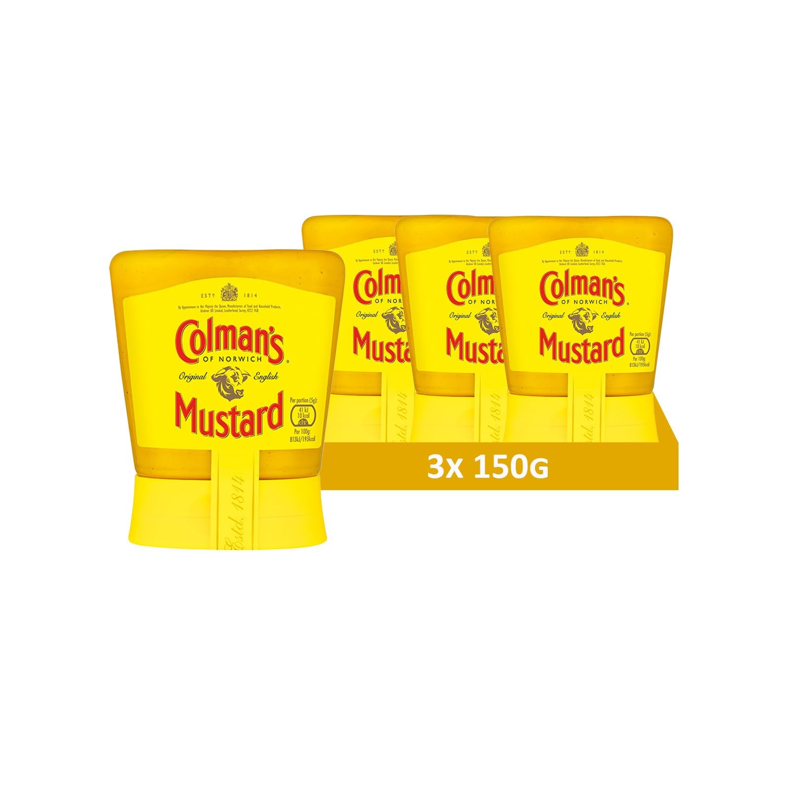 Colman's Senape Inglese Originale nel pratico formato squeeze top down, senape inglese superfine e vegana, macinata doppia (3 Pezzo (3 x 150g))