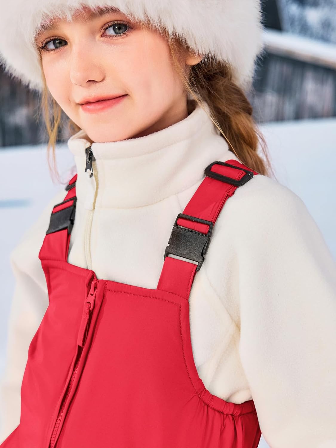 Haloumoning Girls Snow Bib Overalls Kids Adjustable Flared Waterproof Bib Ski Snowsuits Quilted Winter Jumpsuits 5-14 Years