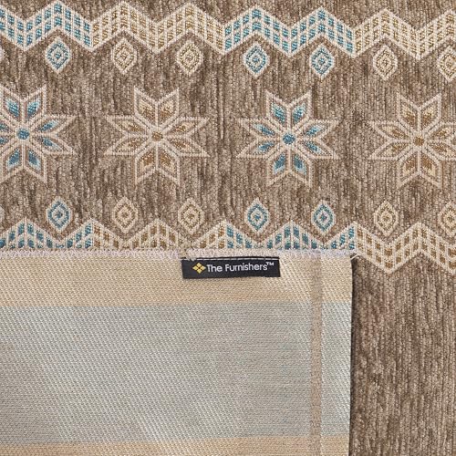 Image of Elegant Woven Brown Sofa Cover - Soft Chenille Traditional Pattern with Lace Style | L-Shape Sectional Seat Protector for Living Room | Durable & Stylish Slipcover 3+2 Seater Sofa Cover