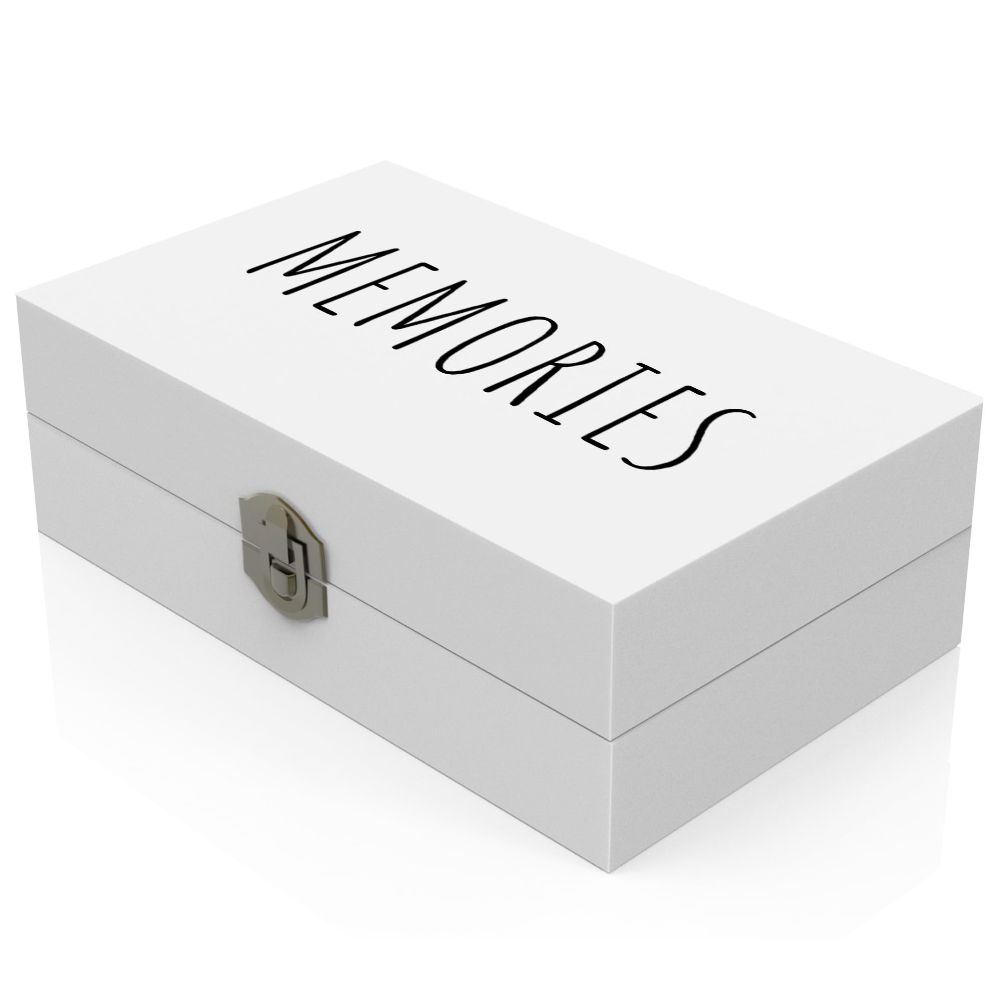 Wooden Keepsake Memory Box – Wood Storage Trunk for Keepsakes – Decorative Photos Organizer Storage – Memories Boxes With Hinged Lid – 8x5x3 inches (White)