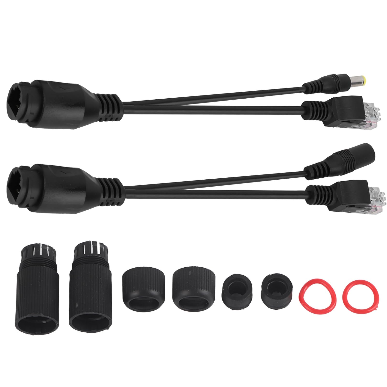 12V Passive POE Adapter Cable Splitter Injector, Waterproof Black - Power &amp; Data Over Ethernet, Extend Network Devices Like IP Cameras &amp; Access Points (Black)
