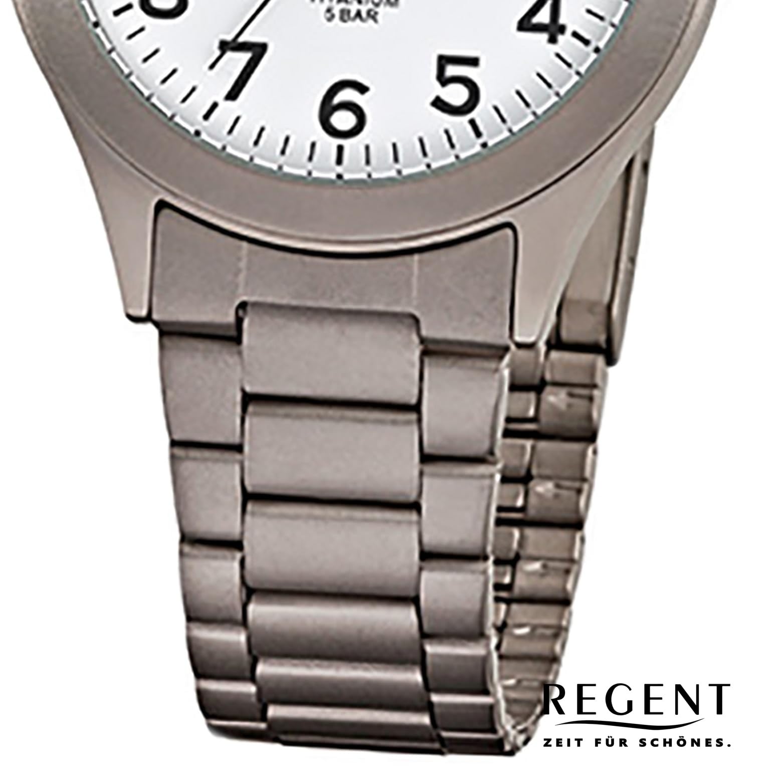 Regent Herren Armbanduhr aus Titan in der Farbe Grau-Weiß 37mm, Wasserdichtigkeit: 5Bar, 11090287