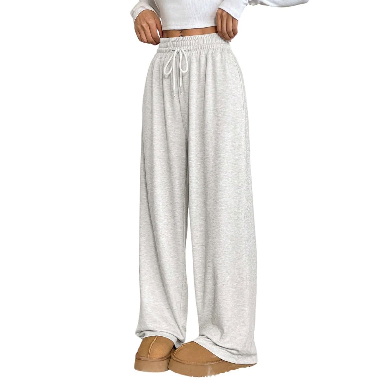 Womens Drawstring Waist Straight Streetwear Long Wide Leg Pants Casual Loose High Rise Baggy Workout Fall Slacks