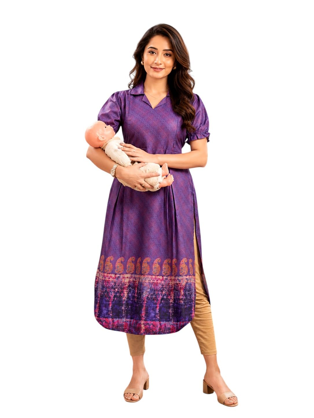 Feeding Kurtis for Women with Zip | Straight Maternity Pregnancy Dress for Nursing Mothers | Viscose Rayon | Stylish & Comfortable | S to 3XL | Maternity Wear Feeding Dress Tops-image-8