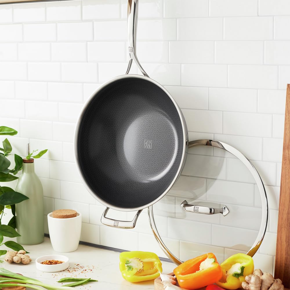 ZWILLING Peak Ceraforce HyCoat Wok 30 cm con tapa de cristal acero inoxidable 18/10