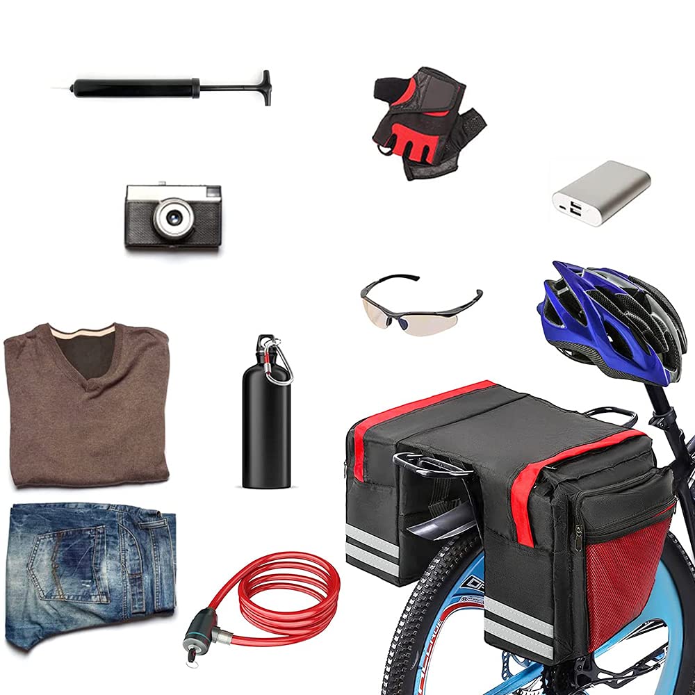 Borsa per bicicletta, Doppia Borsa Posteriore Bici, Impermeabile, per Viaggi, Quotidiano, Campeggio, Rosso