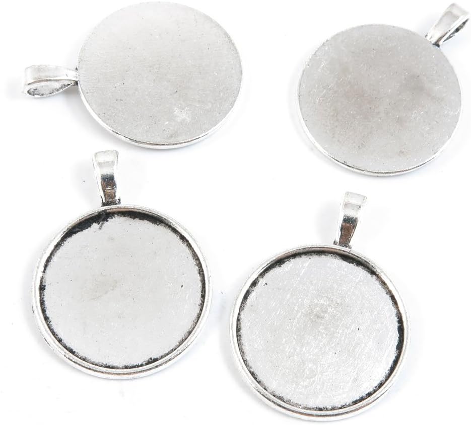 220 Pieces Silver Tone Jewelry Making Charms Supply Findings Wholesale Supplies V1PJ3 Round Cabochon Frame Setting 25mm