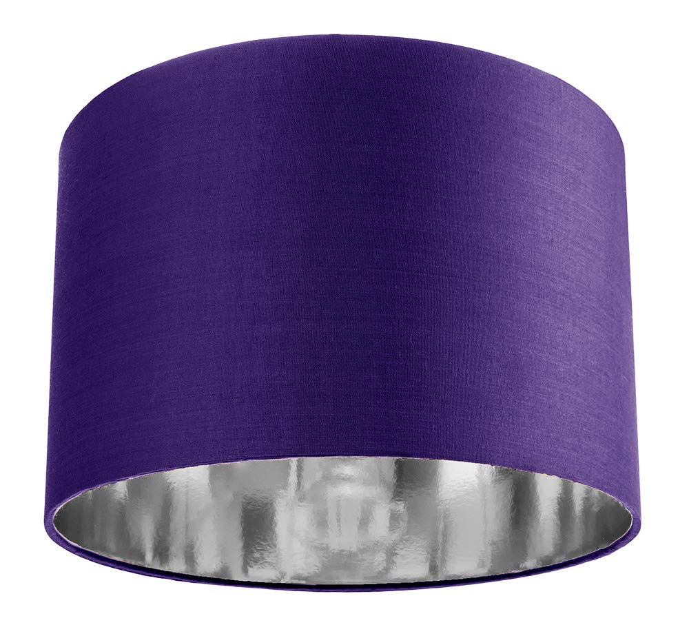 Contemporary and Chic Purple Cotton 12" Table or Pendant Circular Drum Lamp Shade with Shiny Silver Inner - 60watt Maximum by Happy Homewares