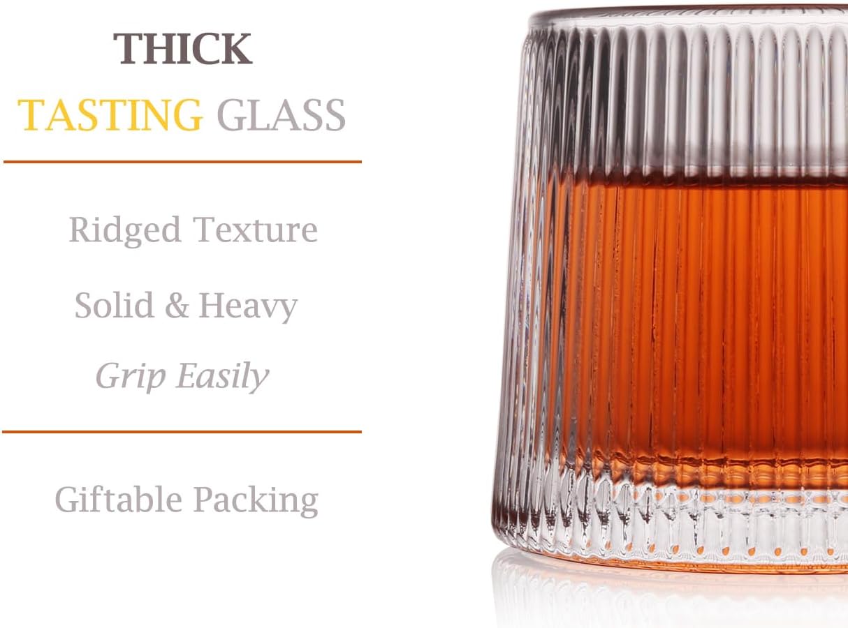 Heavy Beer Tasting Glass Set of 4, Small Ribbed Stout Tumbler Pair, Durable Stemless Thick Drinking Cups with Gift Box, 6.5 oz