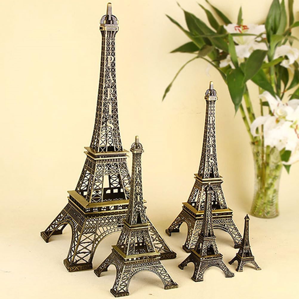 HOMSFOU Vintage Eiffel Tower Model 3D Architectural Craft Alloy Figurine Desktop Decor Landmark Ornament Gift