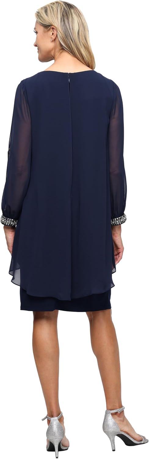 S.L. Fashions Womens Long Sleeve Chiffon Short Cocktail Dress, Wedding Guest, Mother of The Bride - Image 2