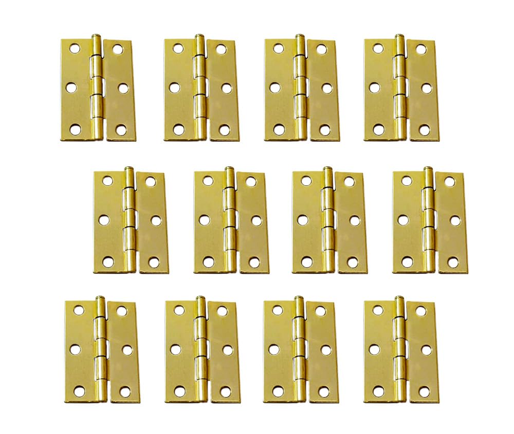 QCAA Narrow Butt Utility Hinge, Swaged, with Removable Loose Pin for Cabinet Door or Box Hinge, 2-1/2" x 1-3/4" x 1.4mm, Brass Plated, 12 Pack, Made