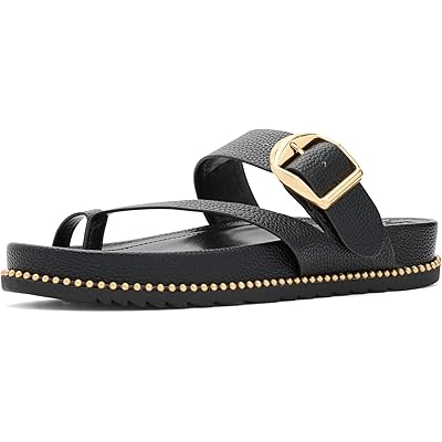 Vince Camuto Camilo Toe Loop Buckle Band Slide Sandals black