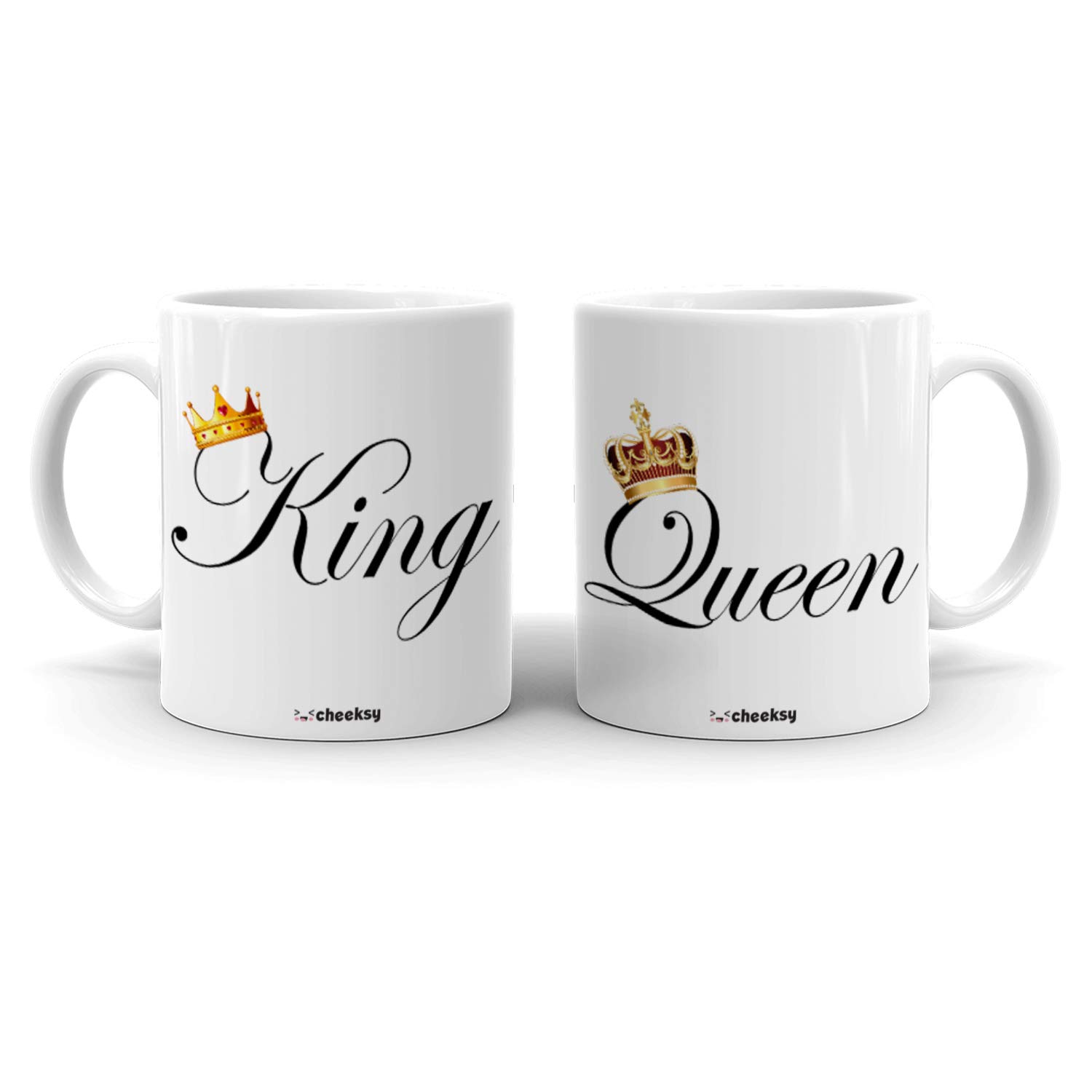 cheeksy King & Queen with Crown Design Printed 300 ml Set of 2 Stylish Coffee Tea Mug for Couples, Husband-Wife, Girlfriend-Boyfriend, Anniversary, Wedding and Valentine Gift, Under 400