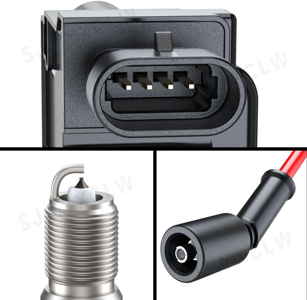 UF413 Square Ignition Coil Packs with Spark Plugs and Wires compatible for Cadillac 6.0L 6.2L V8/ for Chevy Silverado 1500 2007-2010/for Suburban Tahoe GMC Sierra Yukon Hummer H2 H3,8 Packs